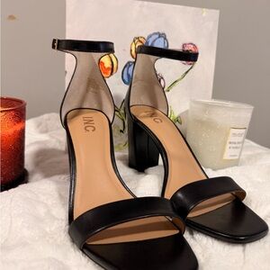 INC Black Block Heel Sandals Ankle Strap Size 9 New